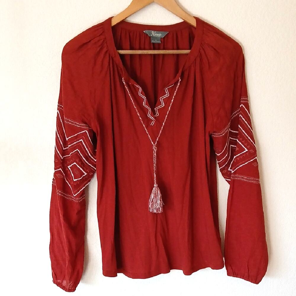 Natural Reflections Boho Burnt Sienna Top With Tassels
